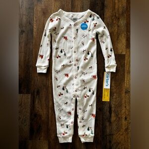 Carter’s One Piece Button Up Thermal Christmas Pajamas NWT
